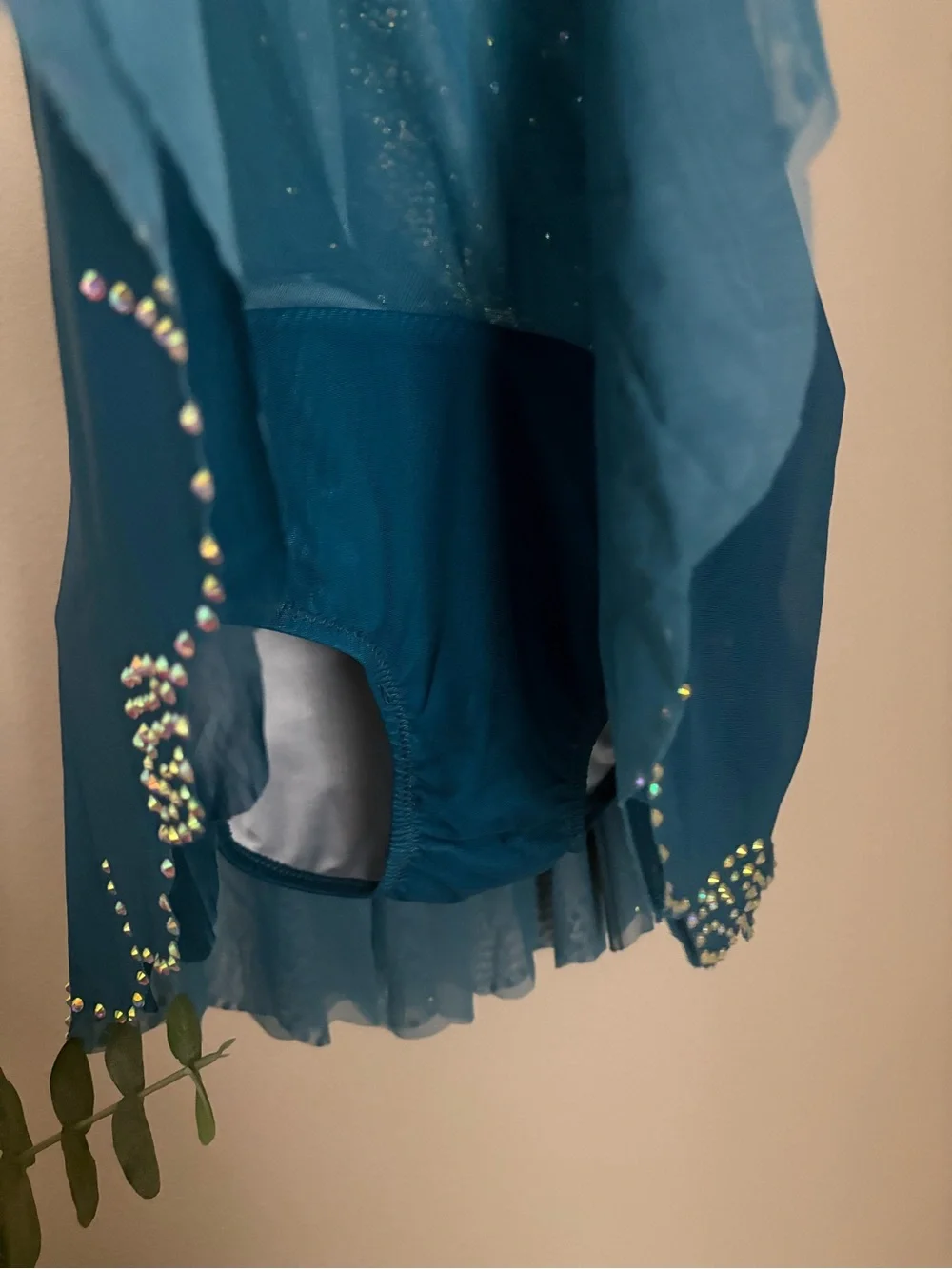 Girls Teal Jewel-Embellished Figure Skating Dress by